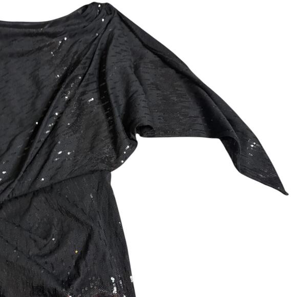 David Meister NWT Black Sequin Party Dress Draped Overlay Sz 10 - Picture 3 of 7